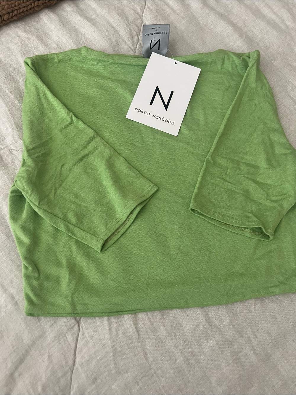 naked wardrobe lime green scoop neck 3/4 sleeve crop top